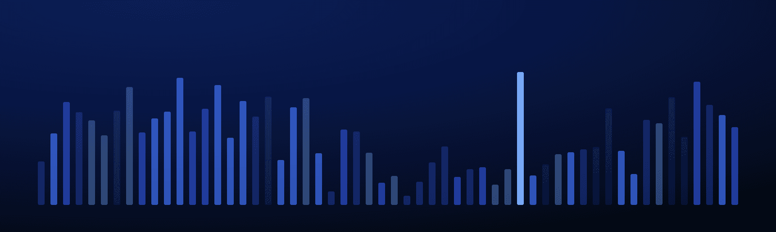 Rows of blue royalty bars rising over a deep navy field — generated artwork for this article