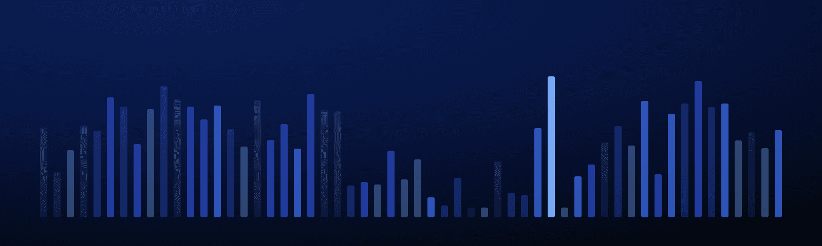 Rows of blue royalty bars rising over a deep navy field — generated artwork for this article