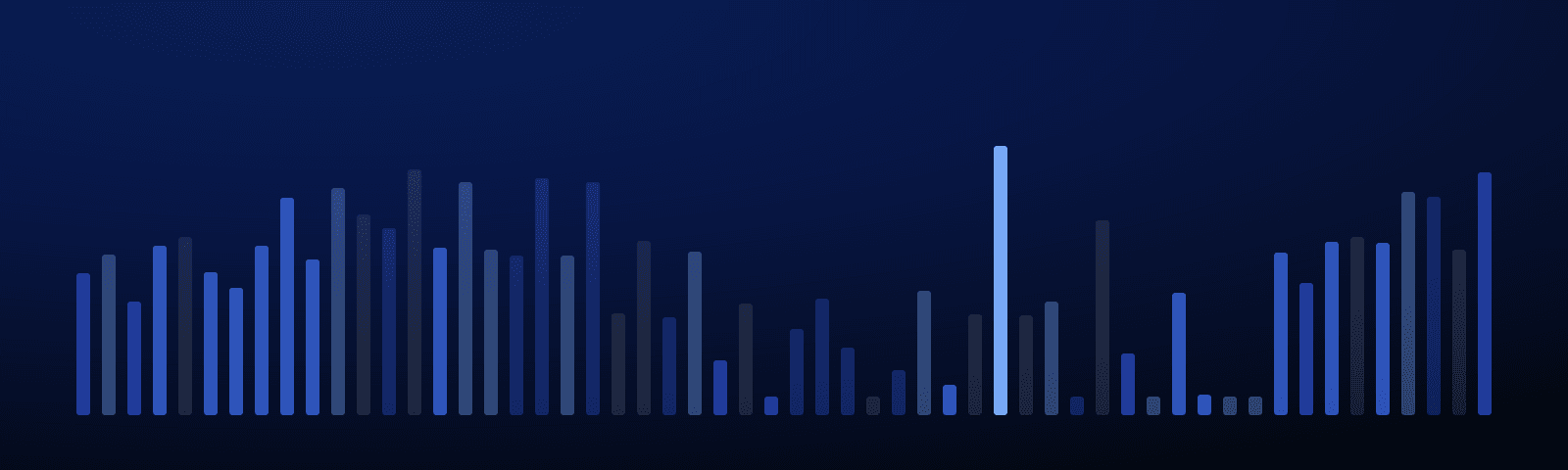 Rows of blue royalty bars rising over a deep navy field — generated artwork for this article