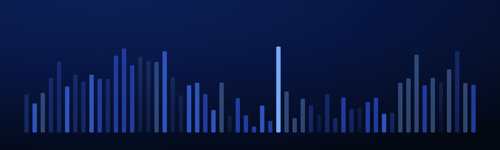 Rows of blue royalty bars rising over a deep navy field — generated artwork for this article