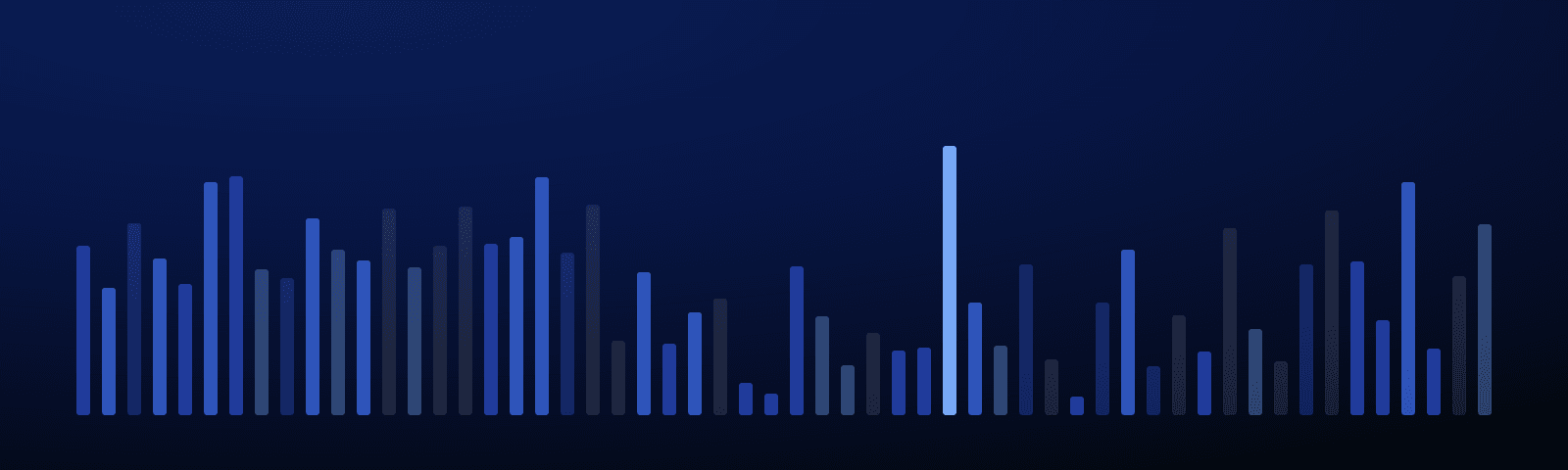 Rows of blue royalty bars rising over a deep navy field — generated artwork for this article