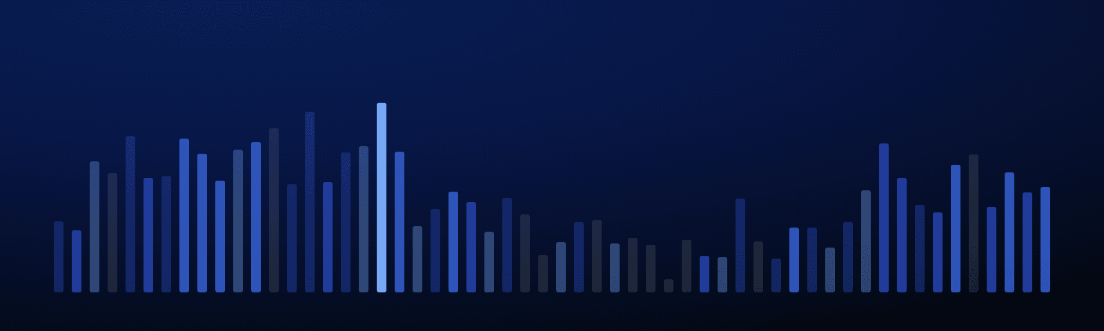 Rows of blue royalty bars rising over a deep navy field — generated artwork for this article