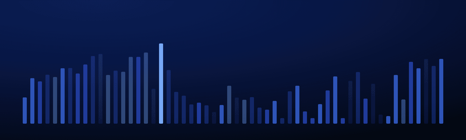 Rows of blue royalty bars rising over a deep navy field — generated artwork for this article