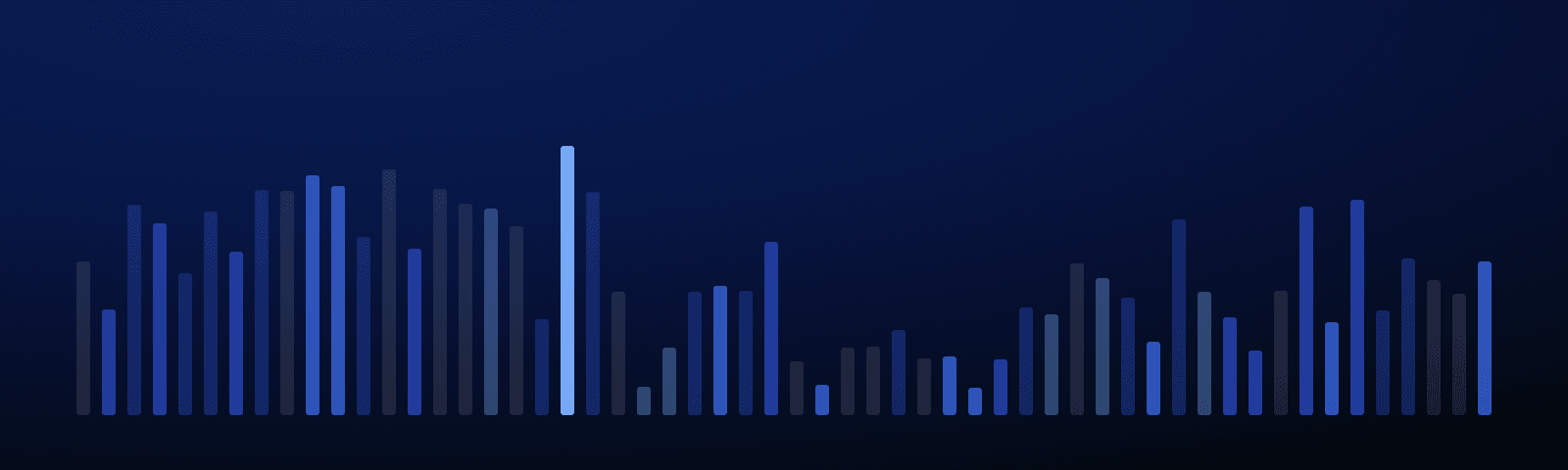Rows of blue royalty bars rising over a deep navy field — generated artwork for this article