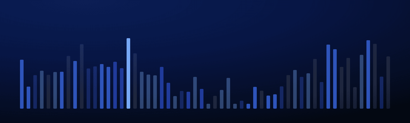 Rows of blue royalty bars rising over a deep navy field — generated artwork for this article