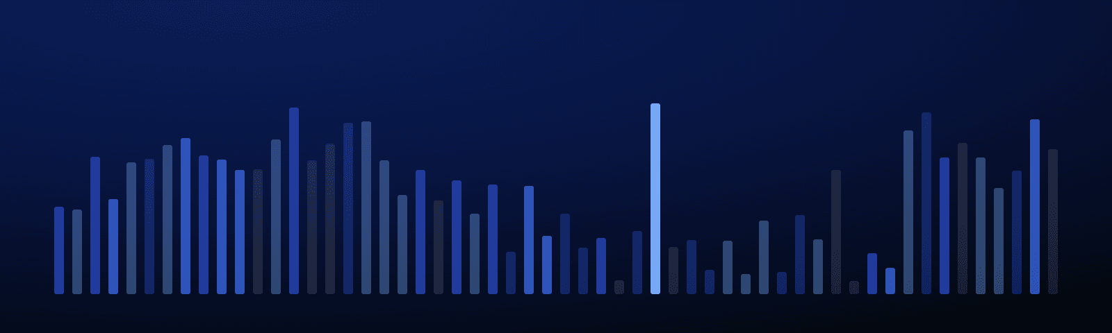 Rows of blue royalty bars rising over a deep navy field — generated artwork for this article
