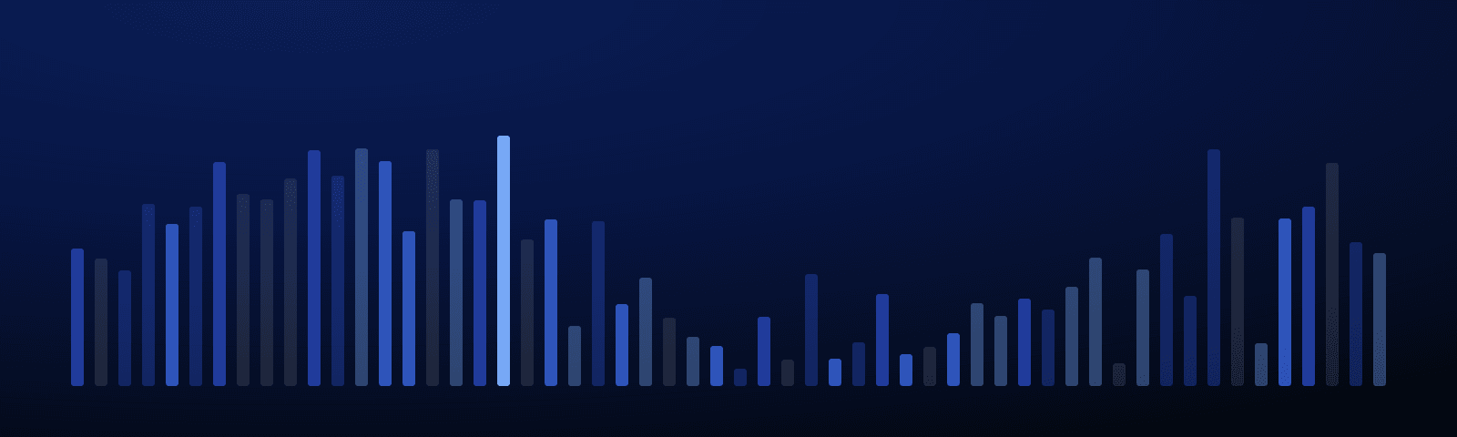 Rows of blue royalty bars rising over a deep navy field — generated artwork for this article