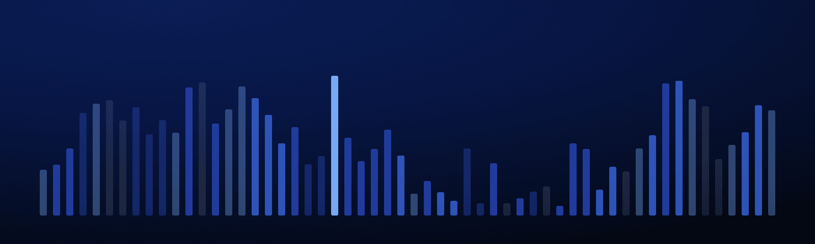 Rows of blue royalty bars rising over a deep navy field — generated artwork for this article