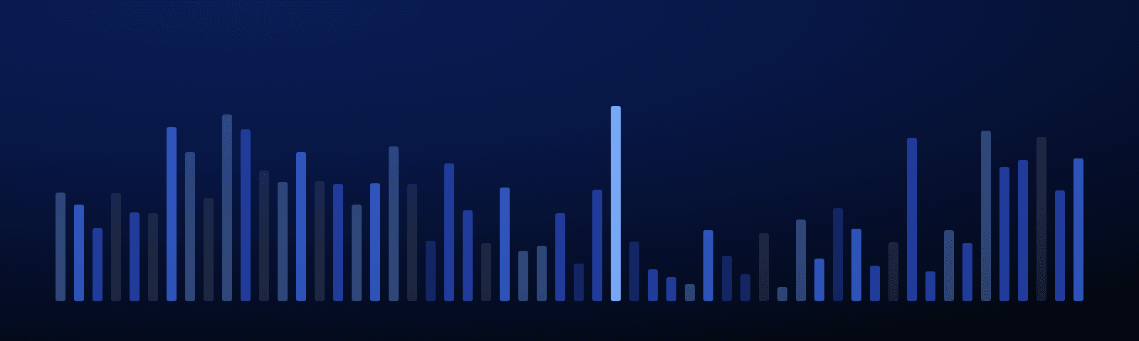 Rows of blue royalty bars rising over a deep navy field — generated artwork for this article