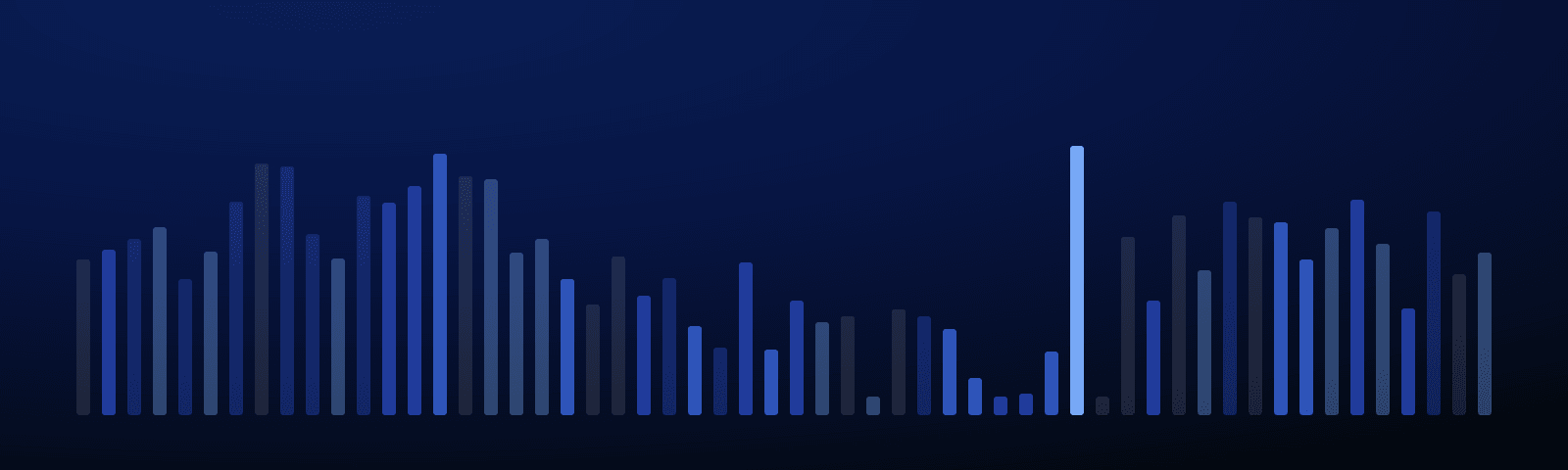 Rows of blue royalty bars rising over a deep navy field — generated artwork for this article