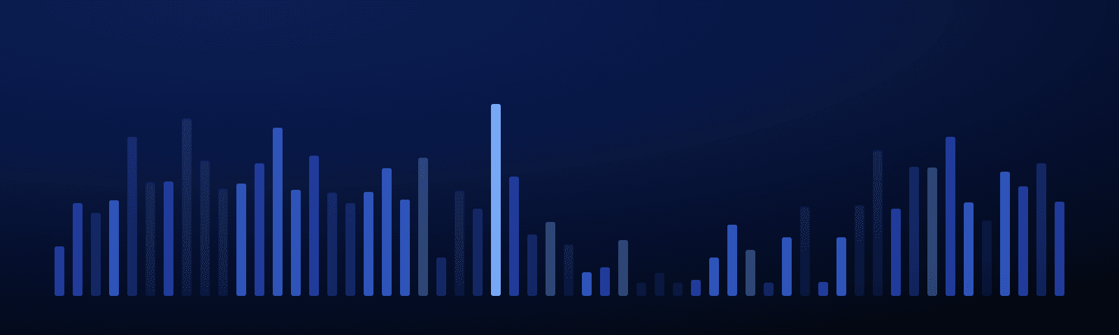 Rows of blue royalty bars rising over a deep navy field — generated artwork for this article