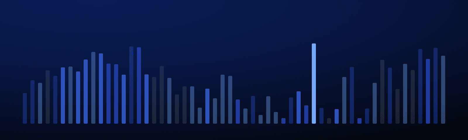 Rows of blue royalty bars rising over a deep navy field — generated artwork for this article