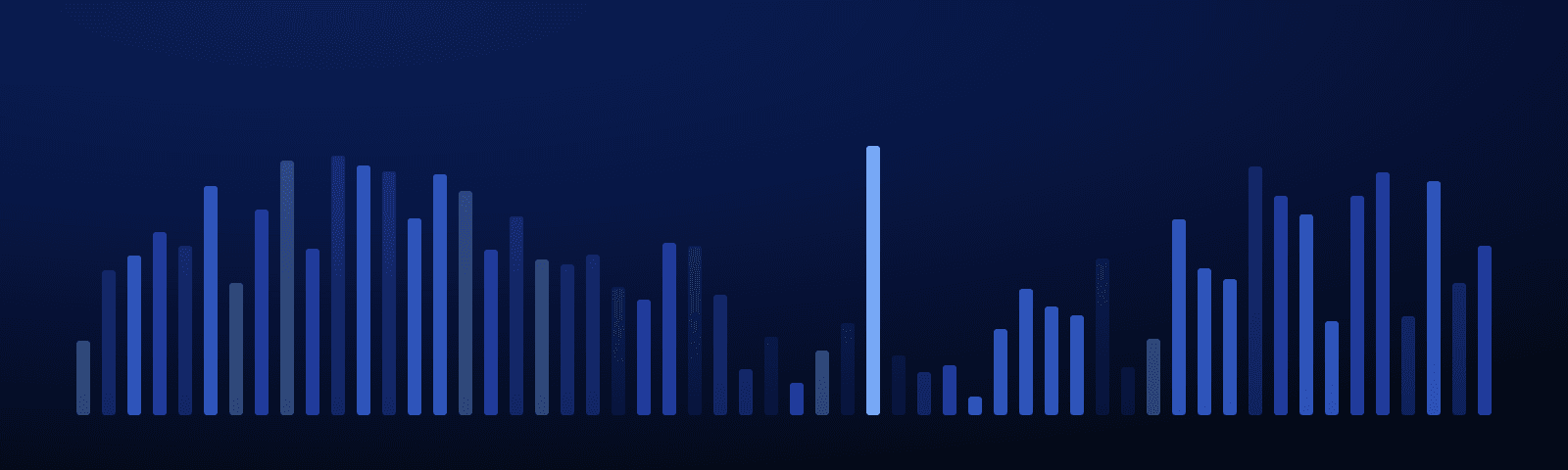 Rows of blue royalty bars rising over a deep navy field — generated artwork for this article