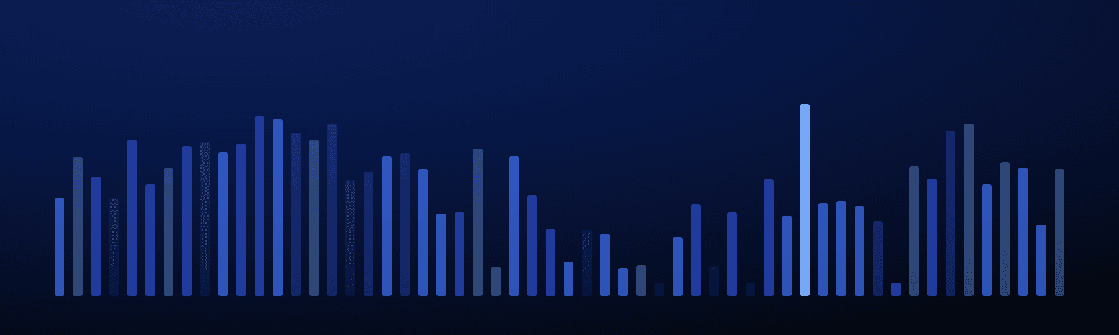 Rows of blue royalty bars rising over a deep navy field — generated artwork for this article
