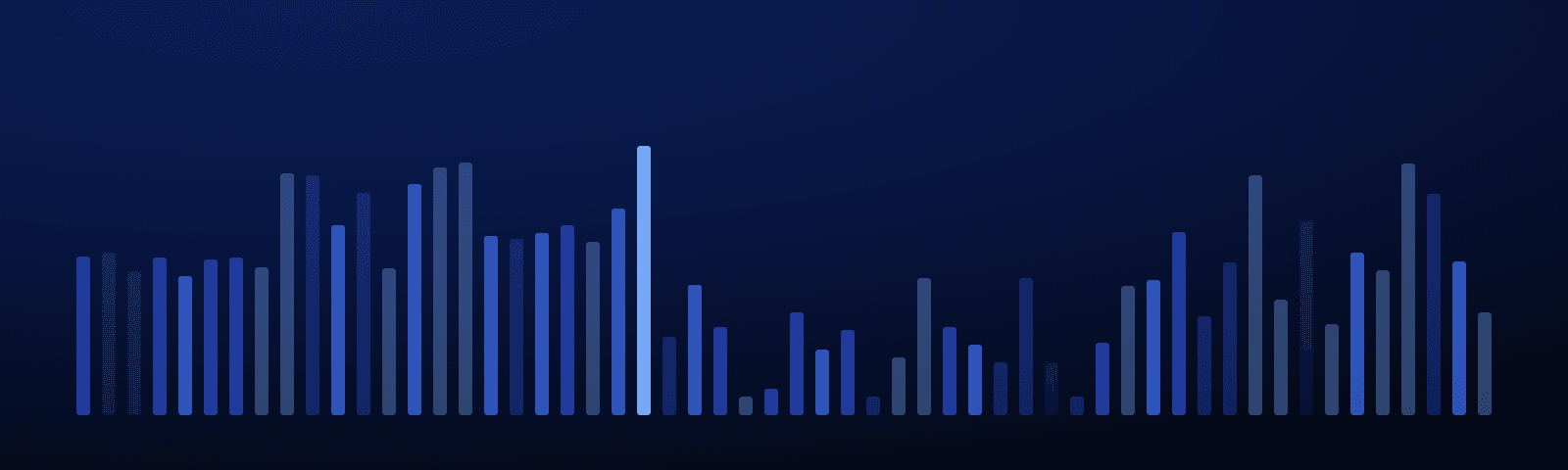 Rows of blue royalty bars rising over a deep navy field — generated artwork for this article