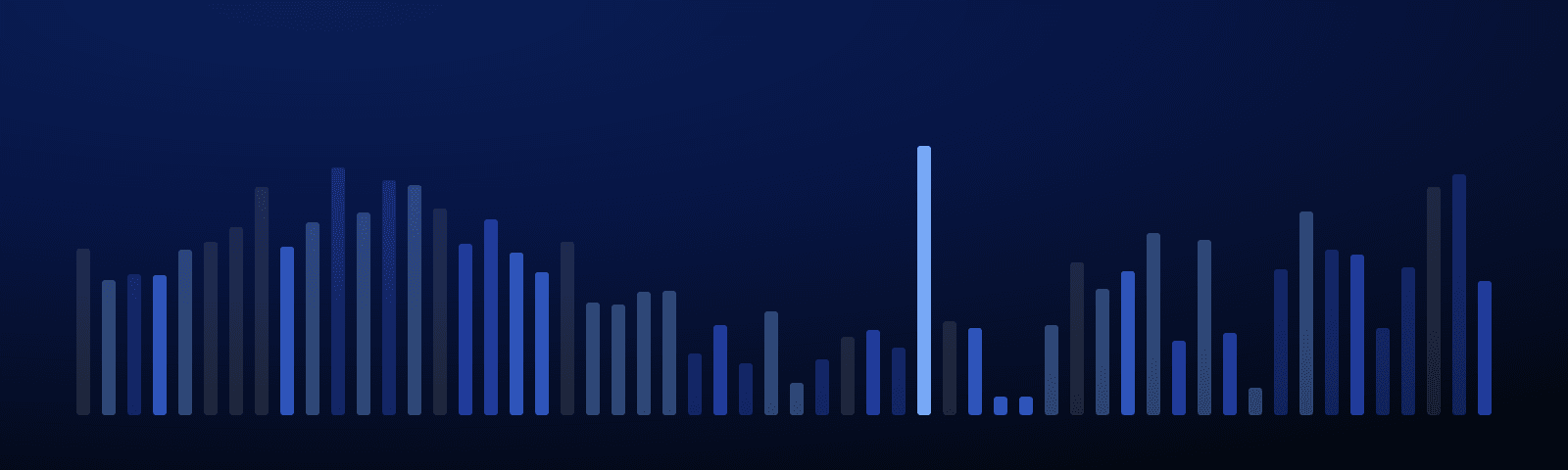 Rows of blue royalty bars rising over a deep navy field — generated artwork for this article