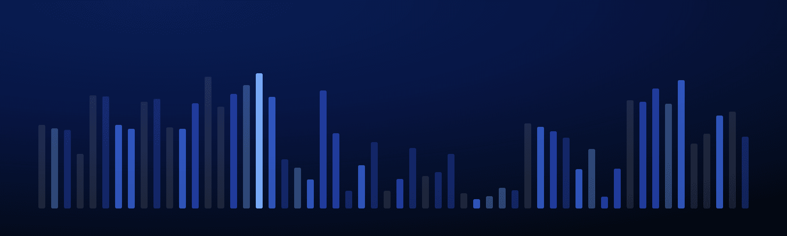 Rows of blue royalty bars rising over a deep navy field — generated artwork for this article