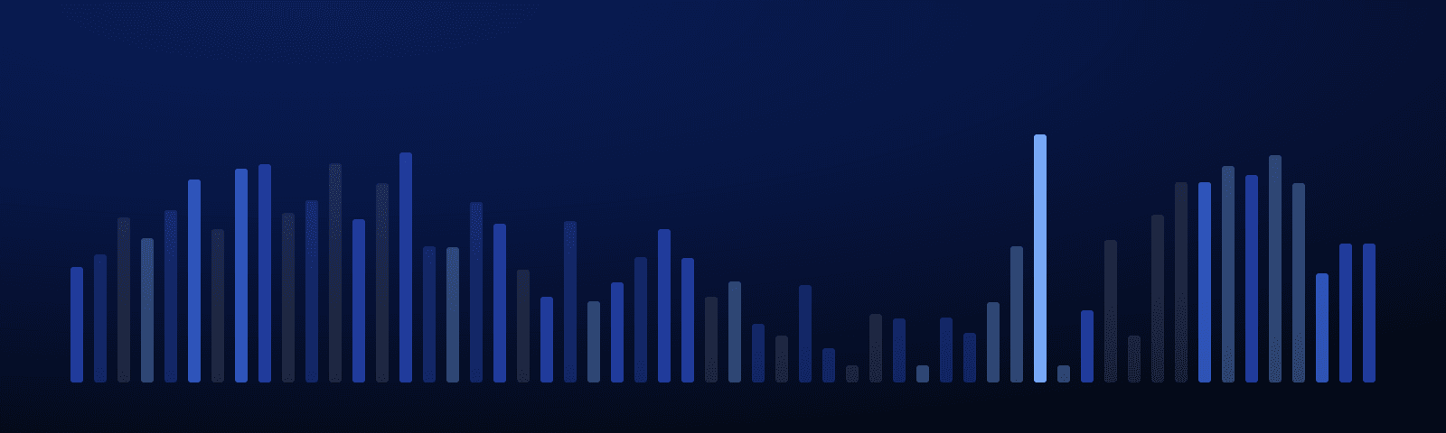 Rows of blue royalty bars rising over a deep navy field — generated artwork for this article