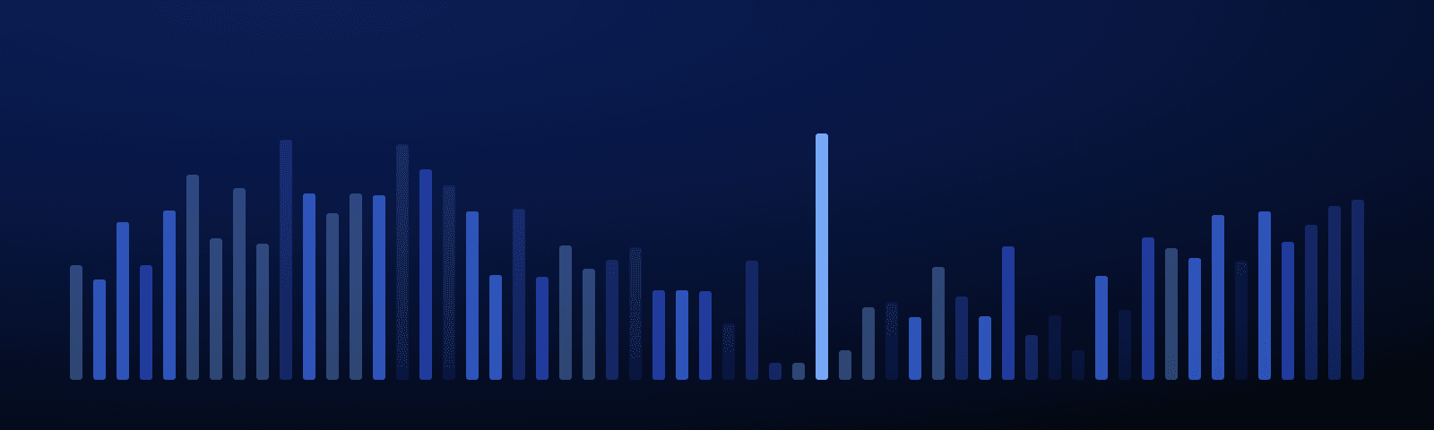 Rows of blue royalty bars rising over a deep navy field — generated artwork for this article