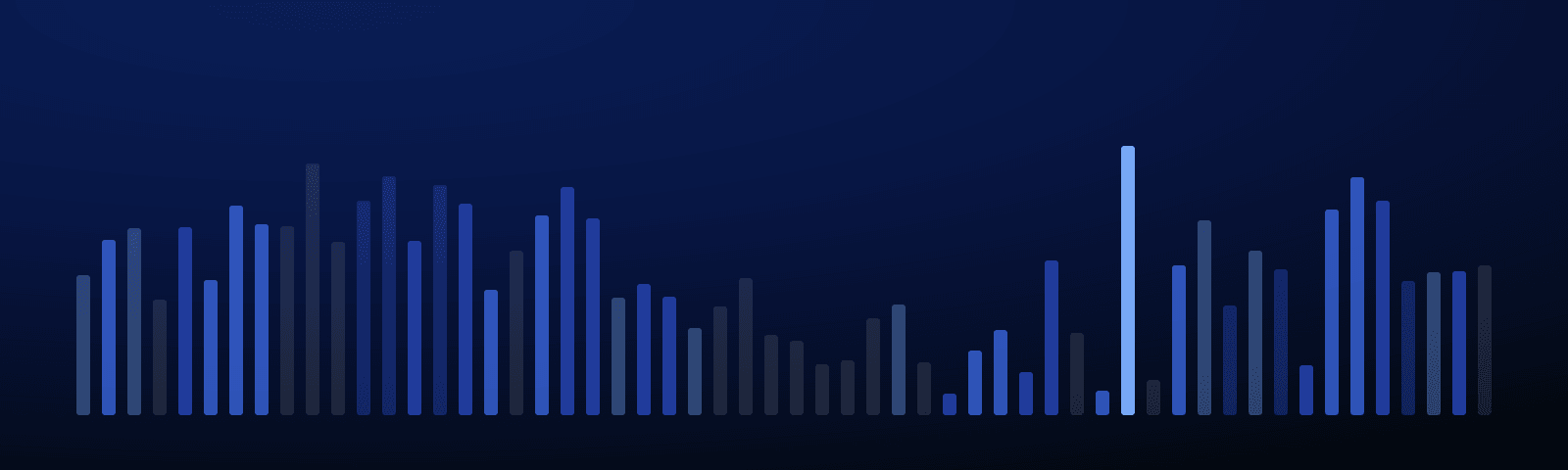 Rows of blue royalty bars rising over a deep navy field — generated artwork for this article