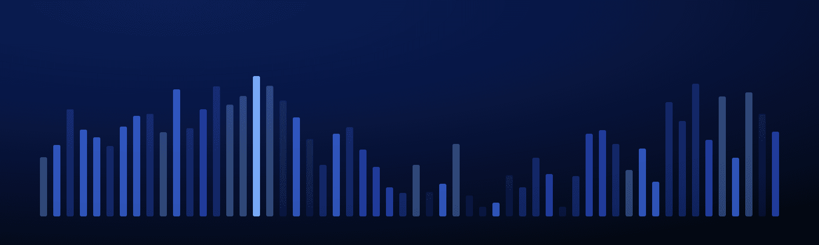 Rows of blue royalty bars rising over a deep navy field — generated artwork for this article