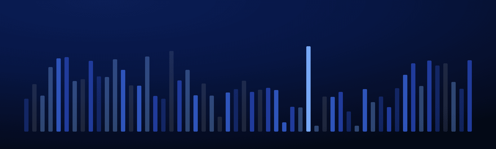 Rows of blue royalty bars rising over a deep navy field — generated artwork for this guide