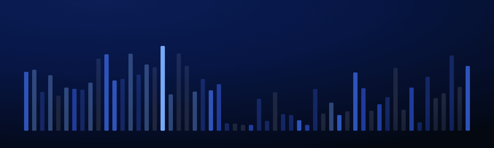 Rows of blue royalty bars rising over a deep navy field — generated artwork for this guide