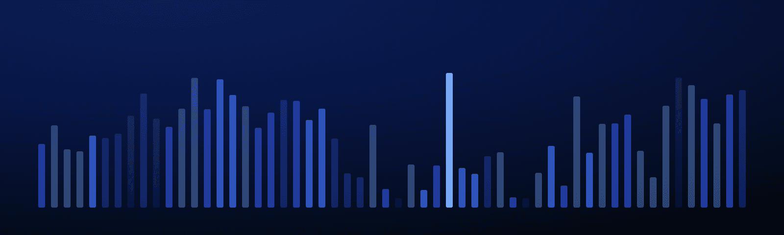 Rows of blue royalty bars rising over a deep navy field — generated artwork for this guide