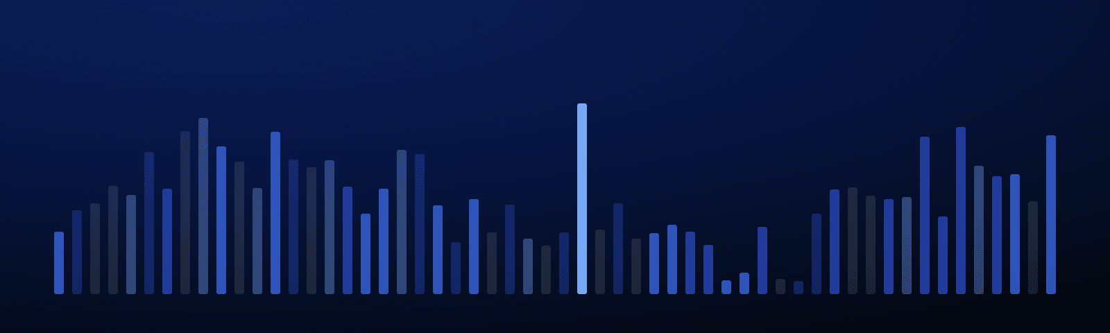 Rows of blue royalty bars rising over a deep navy field — generated artwork for this guide