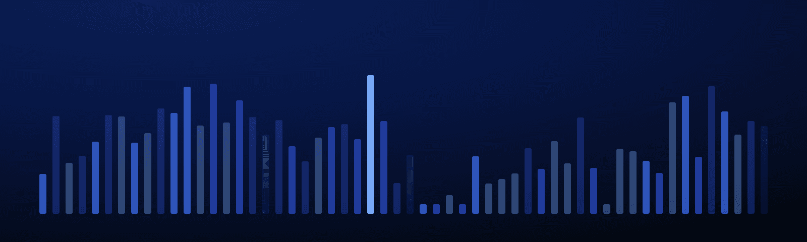 Rows of blue royalty bars rising over a deep navy field — generated artwork for this guide