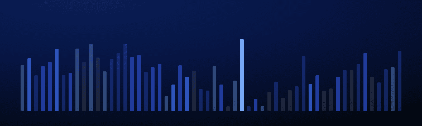 Rows of blue royalty bars rising over a deep navy field — generated artwork for this guide