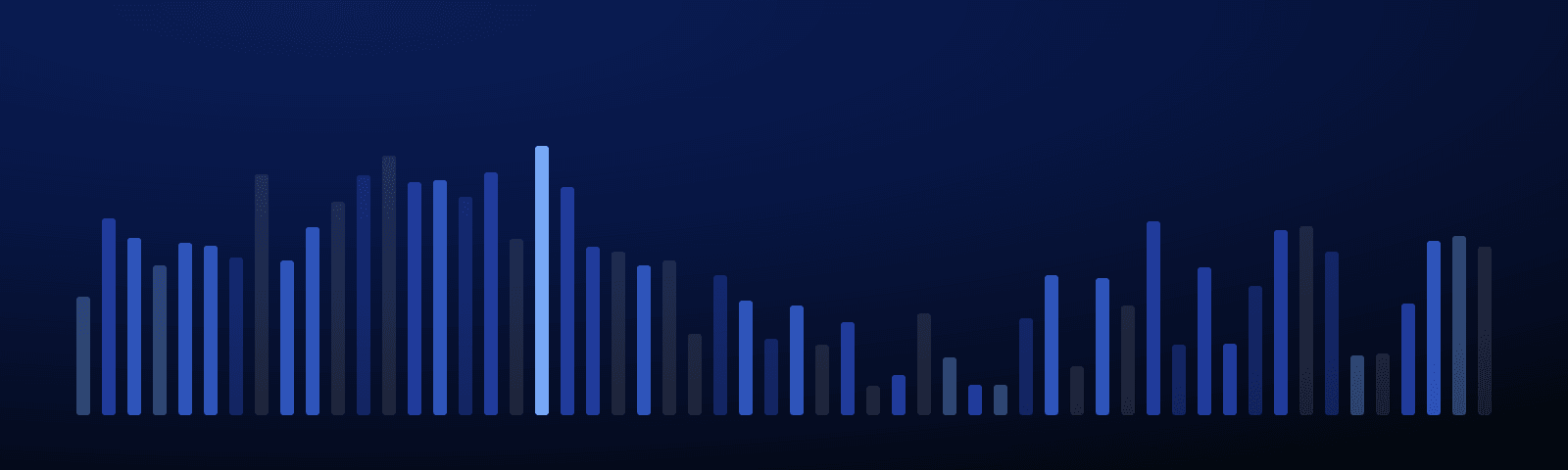 Rows of blue royalty bars rising over a deep navy field — generated artwork for this guide