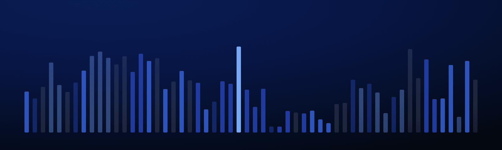 Rows of blue royalty bars rising over a deep navy field — generated artwork for this guide