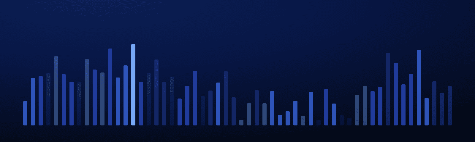 Rows of blue royalty bars rising over a deep navy field — generated artwork for this guide